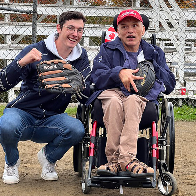 Two men ready to play softball
